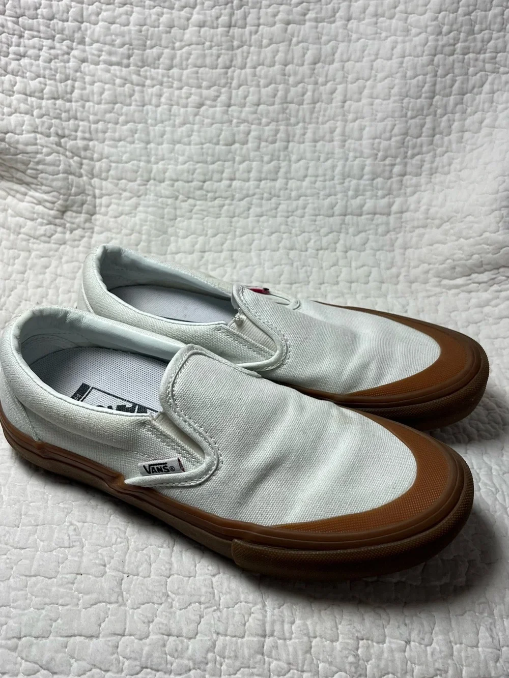 Vans White Canvas Slip-On with Brown Gum Toe and Sole